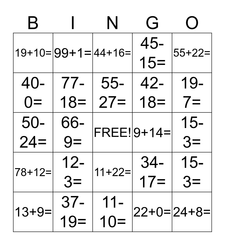 3rd Grade Bingo 1 Bingo Card