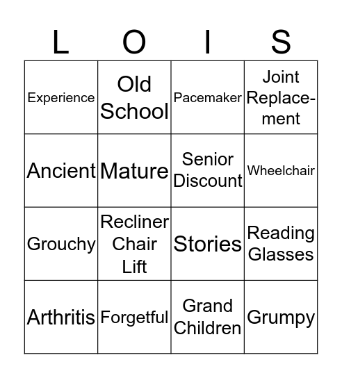 Old Folks Bingo Card