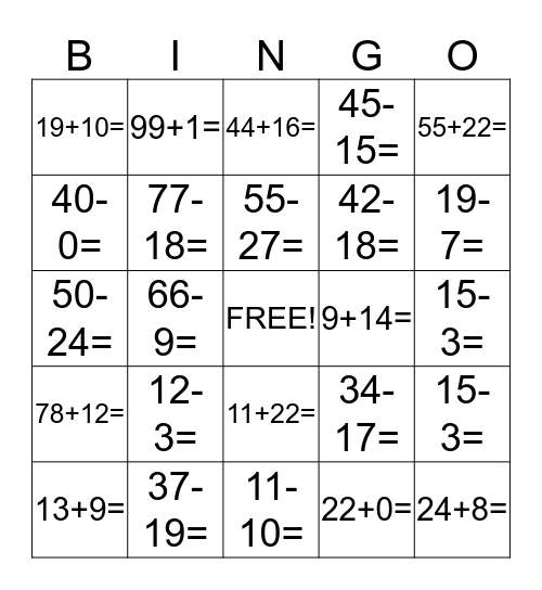 3rd Grade Bingo 1 Bingo Card