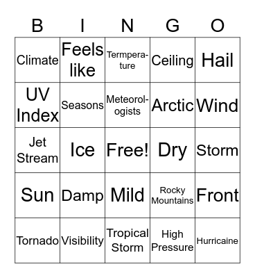 Weather and Climate  Bingo Card