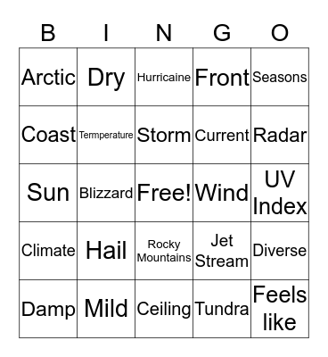Weather and Climate  Bingo Card