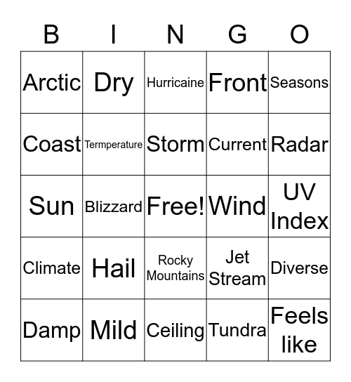 Weather and Climate  Bingo Card