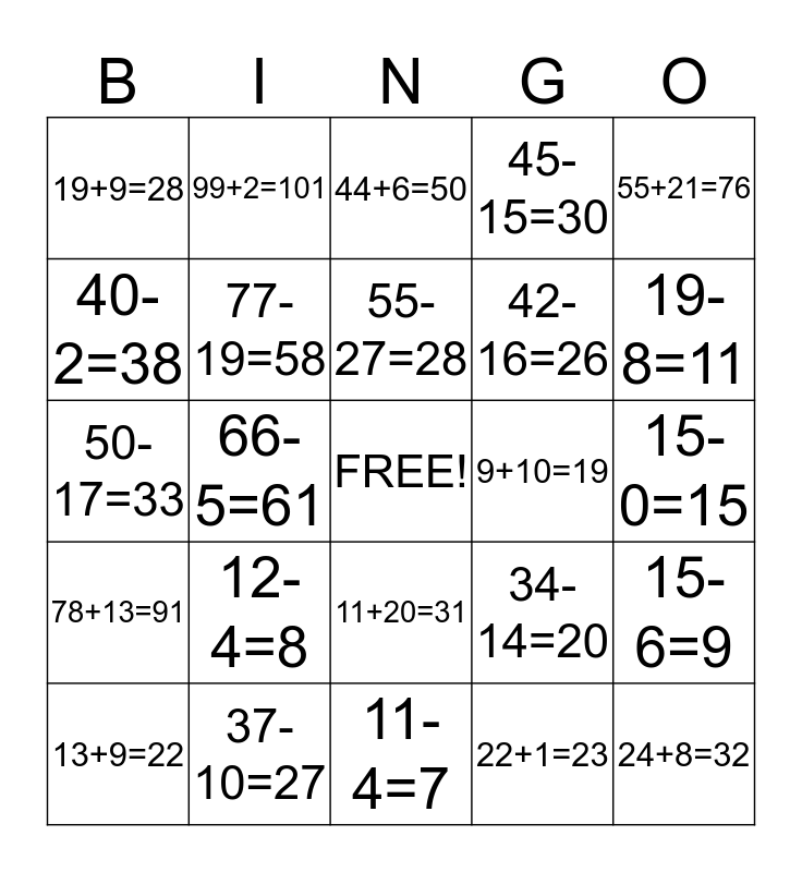 3rd Grade Bingo 2 Bingo Card