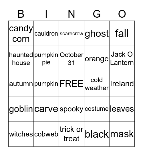 Halloween Bingo Card