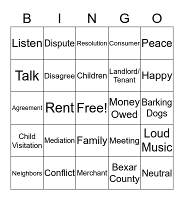 Bexar County Dispute Resolution Center Bingo Card