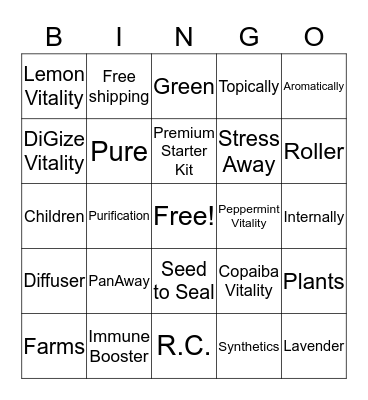 Oily Bingo Card