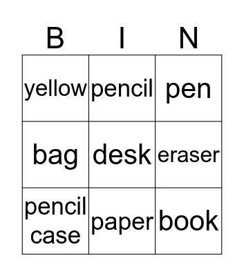 My School Bingo Card