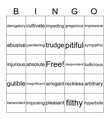 Vocabulary. MP1 Bingo Card