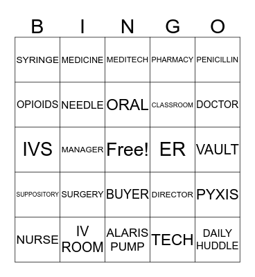 Pharmacy Bingo Card