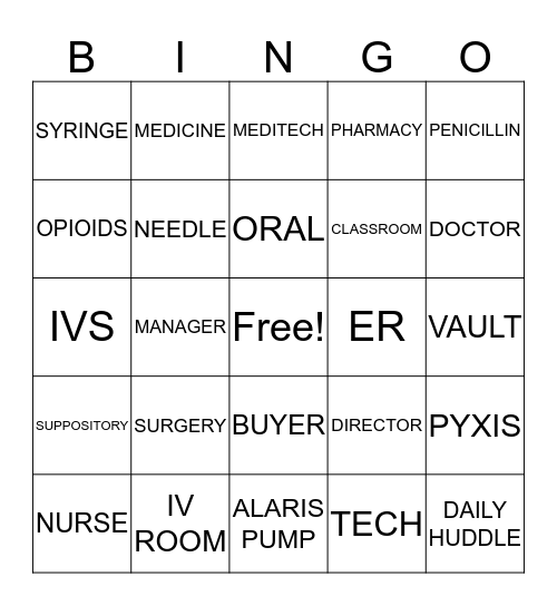 Pharmacy Bingo Card