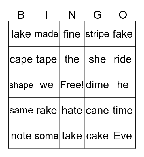 Is it a magic e? Bingo Card