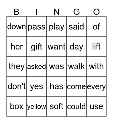 First Grade Vocabulary Bingo Card