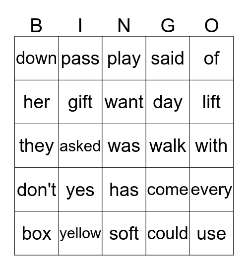 First Grade Vocabulary Bingo Card