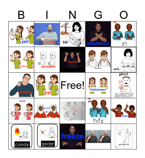 Halloween ASL Bingo (with English) Bingo Card