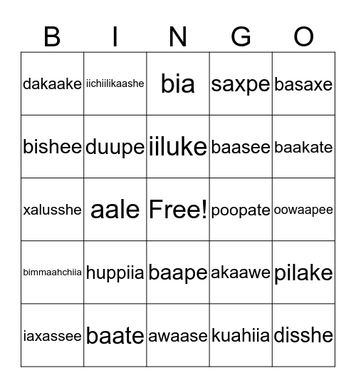Crow Bingo Card