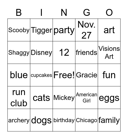 Becca's Birthday Bingo Card