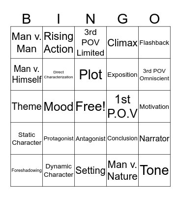 Lit Terms  Bingo Card