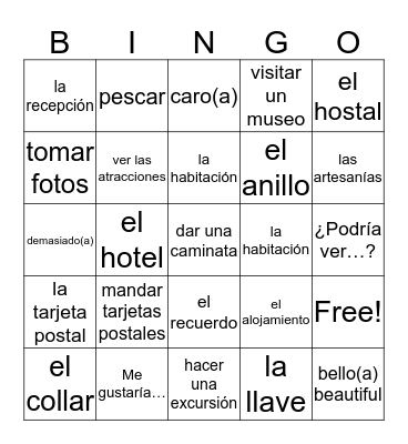 Avancemos 2 Ch 1.2 Bingo Card