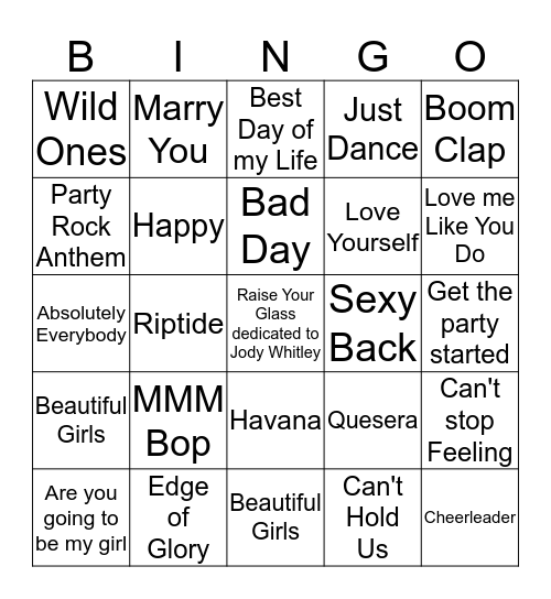 RADIO SONGS Bingo Card