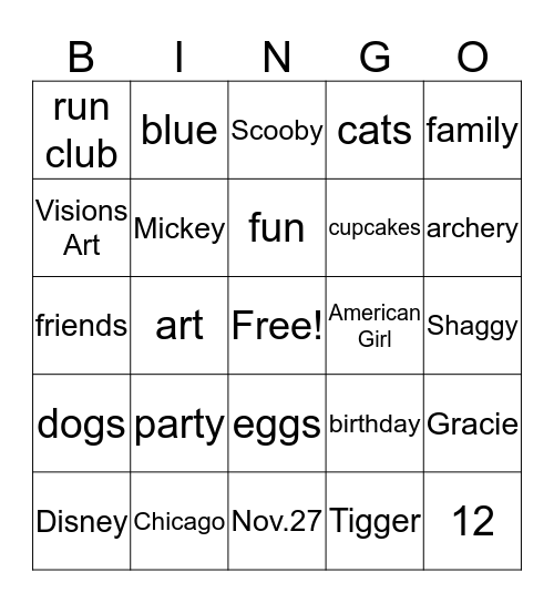 Becca's Birthday Bingo Card