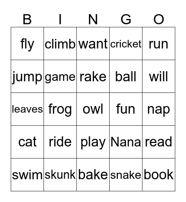 Our Day at Nanas Bingo Card
