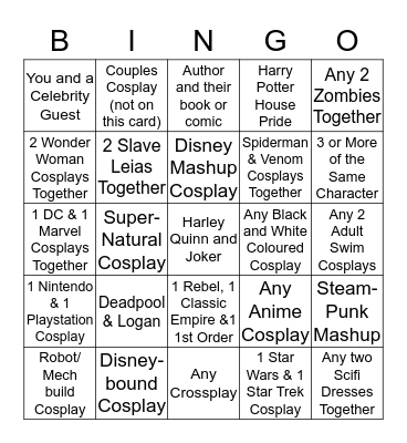 Behind the Themes Cosplay Bingo Card