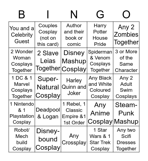 Behind the Themes Cosplay Bingo Card