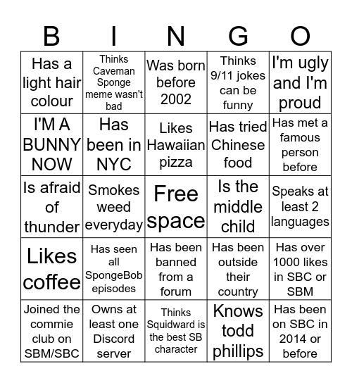Random bingo cuz I don't have enough ideas for a single topic Bingo Card