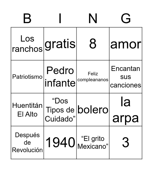 la ranchera Bingo Card