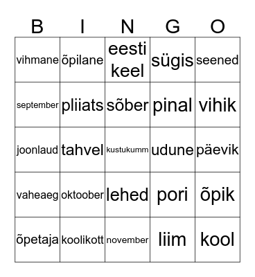 Kool, sügis Bingo Card