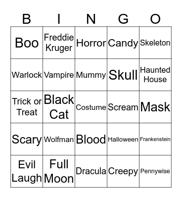 Halloween Bingo! Bingo Card
