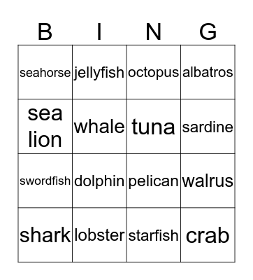 Sea animals! Bingo Card