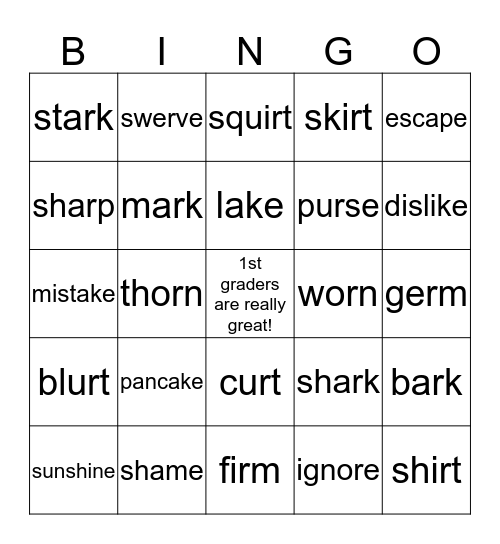 V-c-E / r - Controlled  Bingo Card