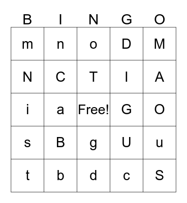 Letters Bingo Card