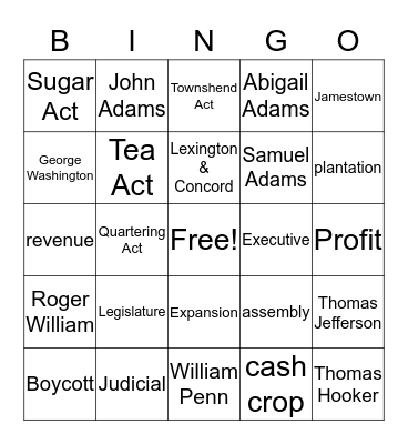 SS 8th vocabulary Bingo Card