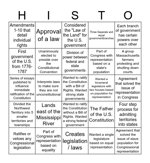 Chapter 7 Test Review Bingo Card
