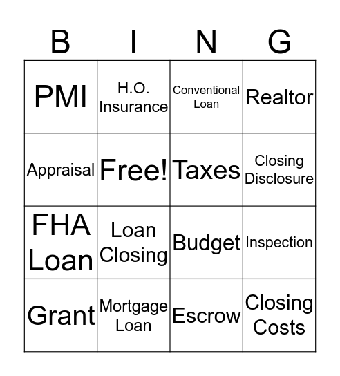 Homebuyer Journey Bingo Card