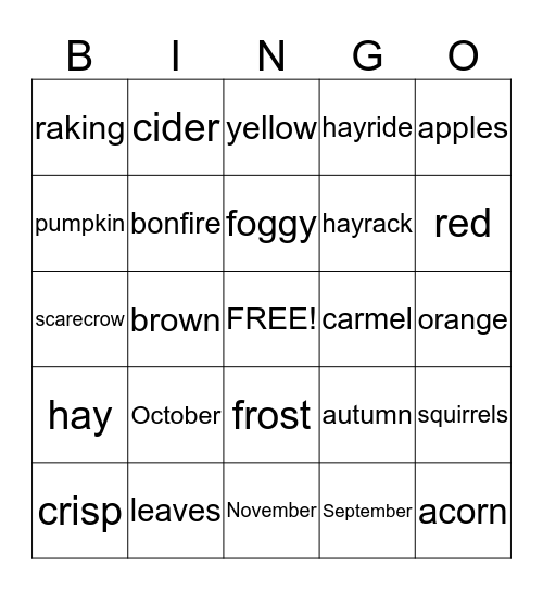 October Bingo Card