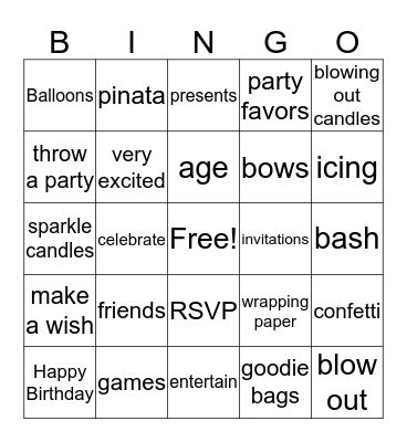 Sabrina's Birthday Bingo  Bingo Card