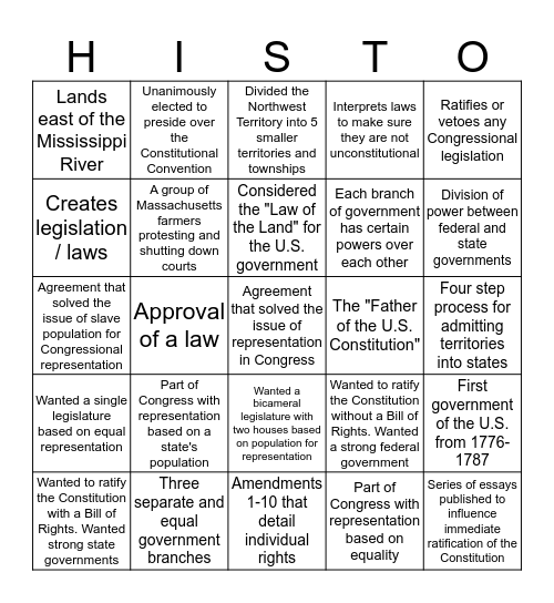 Chapter 7 Test Review Bingo Card