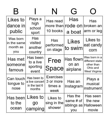 Break the Ice Bingo Card