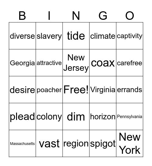 First Quarter Vocabulary Bingo Card