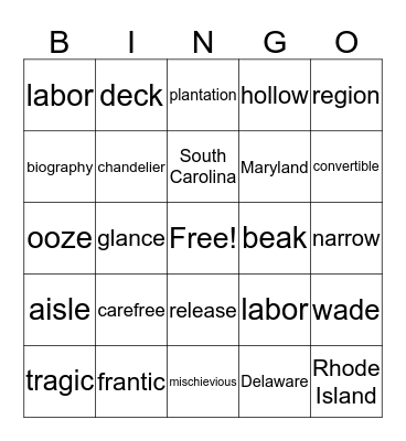 First Quarter Vocabulary Bingo Card