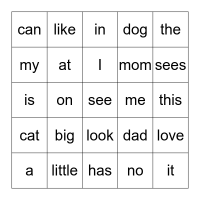 My Words Bingo Card