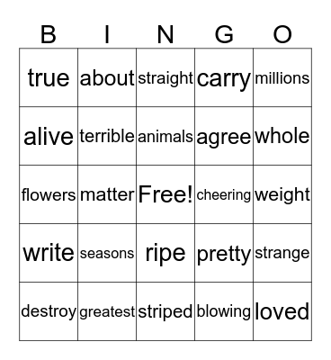 Vocabulary Bingo Card