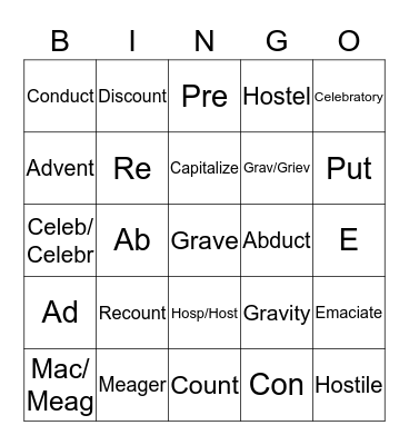 Latin & Greek Roots Put-Count Bingo Card