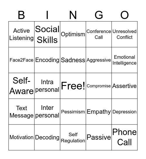 Social Skills Bingo Card