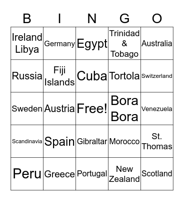 Around the World Bingo Card