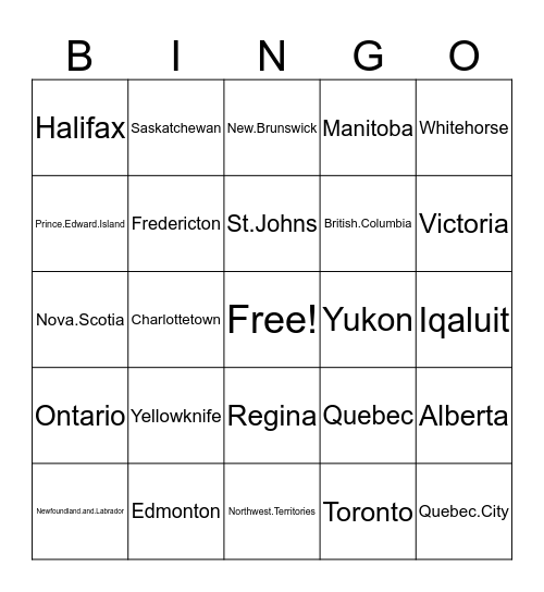 Canada Eh! Bingo Card