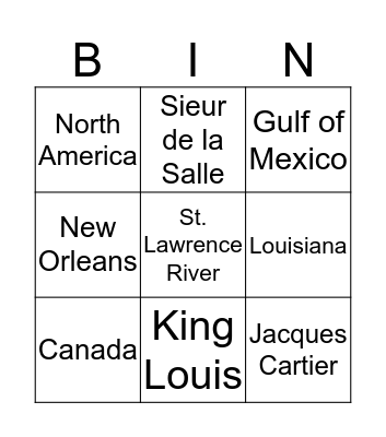 French Come To America Bingo Card